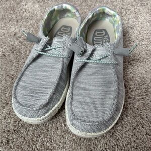 Hey Dude Women's Grey Knit Slip-On Sneakers with Mint Lining